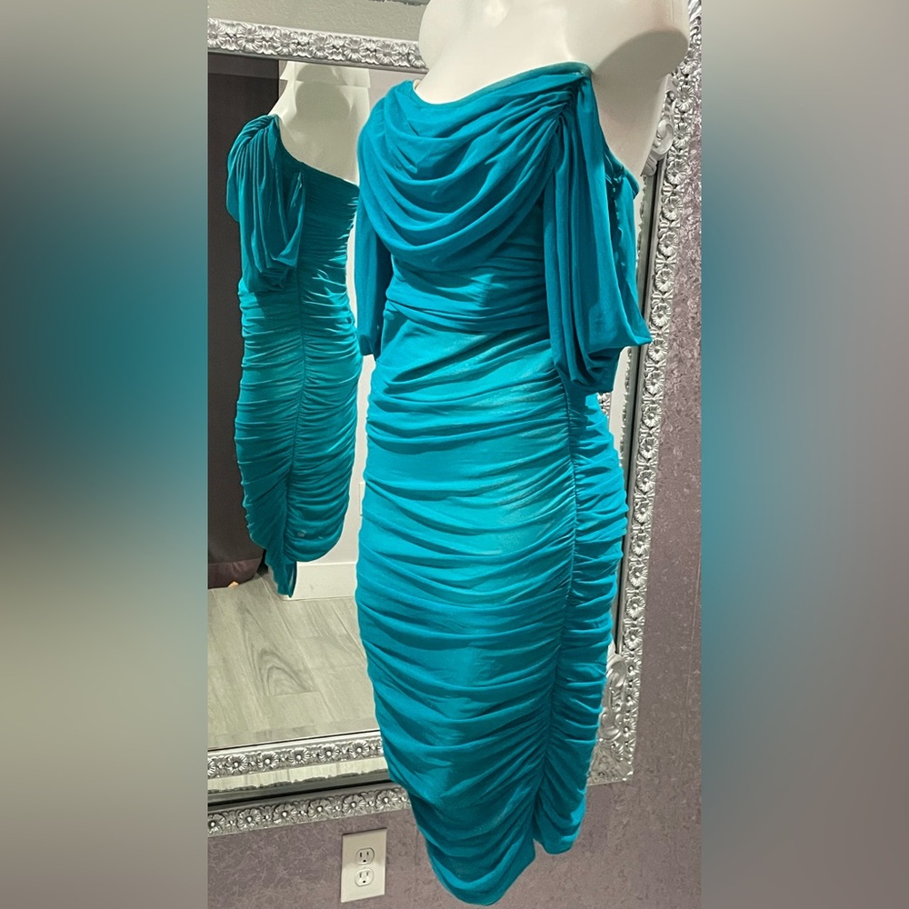 Fashion Nova Teal Ruched Dress